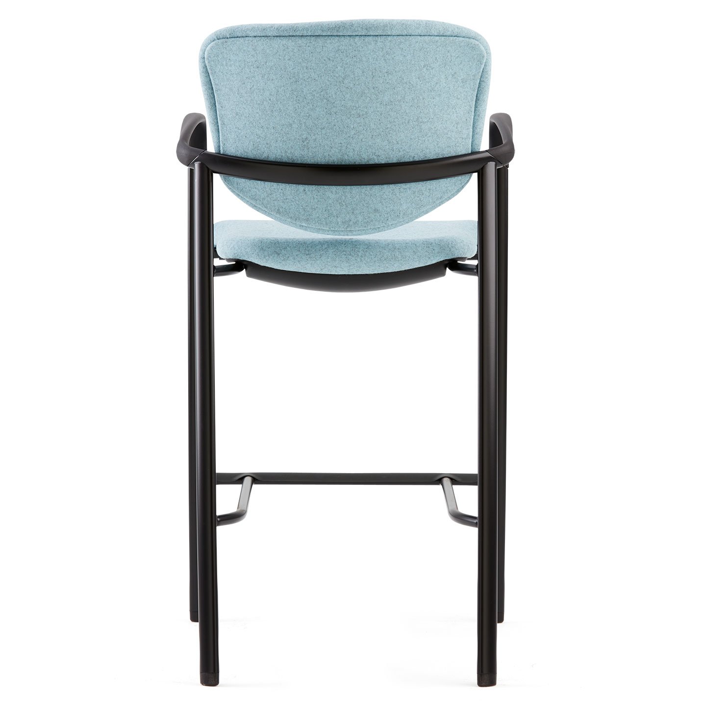Haworth Improv Stool in blue upholstery and black metal legs rear view