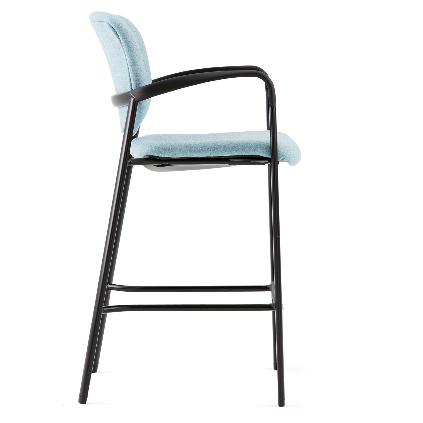 Haworth Improv side stool in blue upholstery in a side view