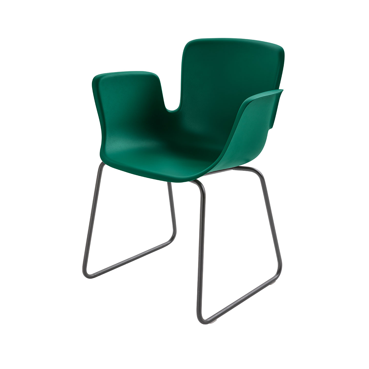 Haworth Juli Plastic chair in green color with metal legs