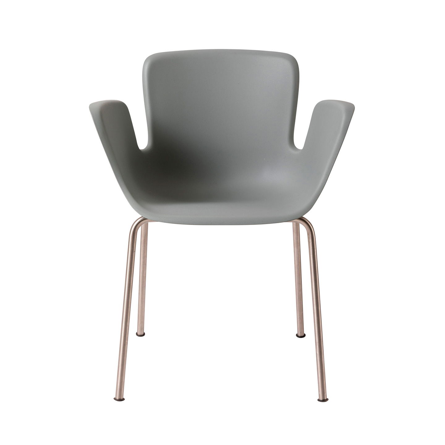 Juli Re-Plastic ist ein vierbeiniger Outdoor-Stuhl aus Edelstahl, dessen Schale aus recyceltem und wiederverwertbarem, glasfaserverstärktem Polypropylen besteht.