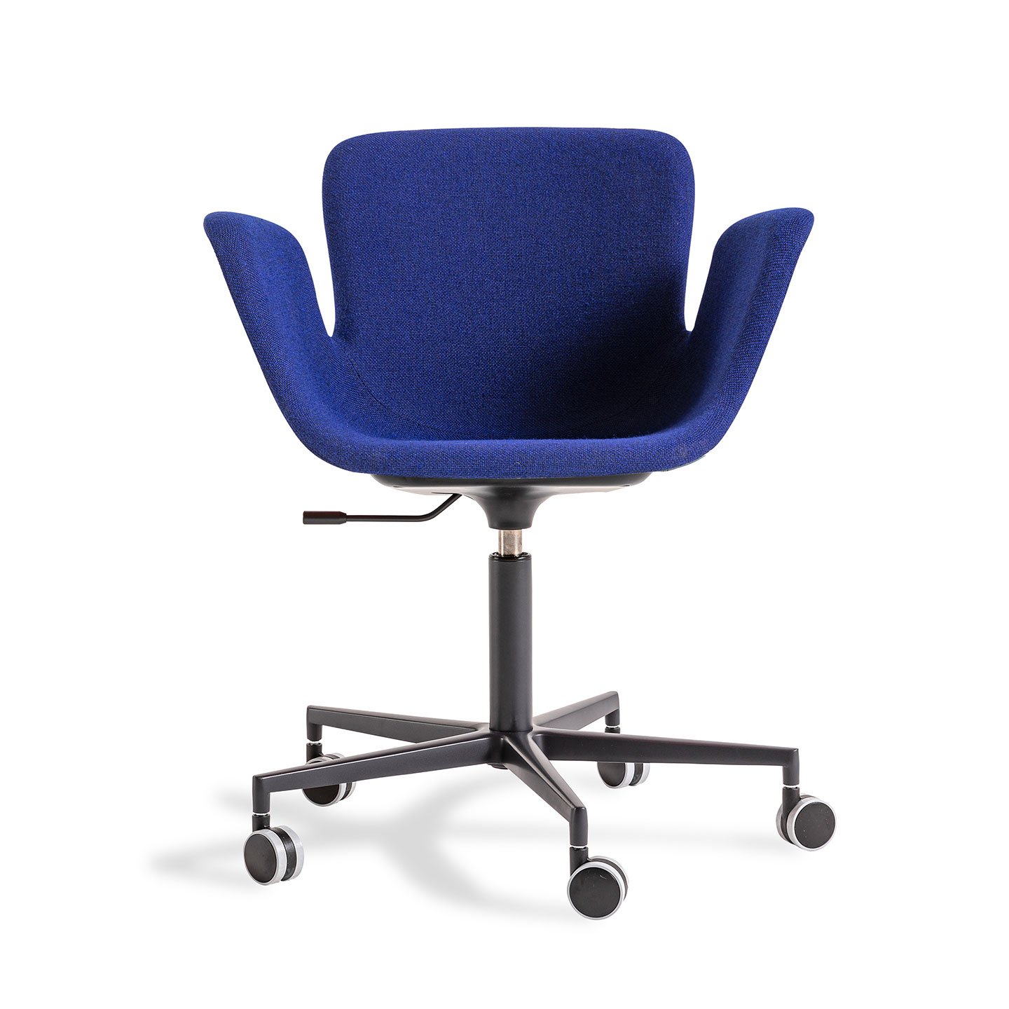 Haworth Juli Soft chair wirh swivel base and wheels in electric blue upholstery