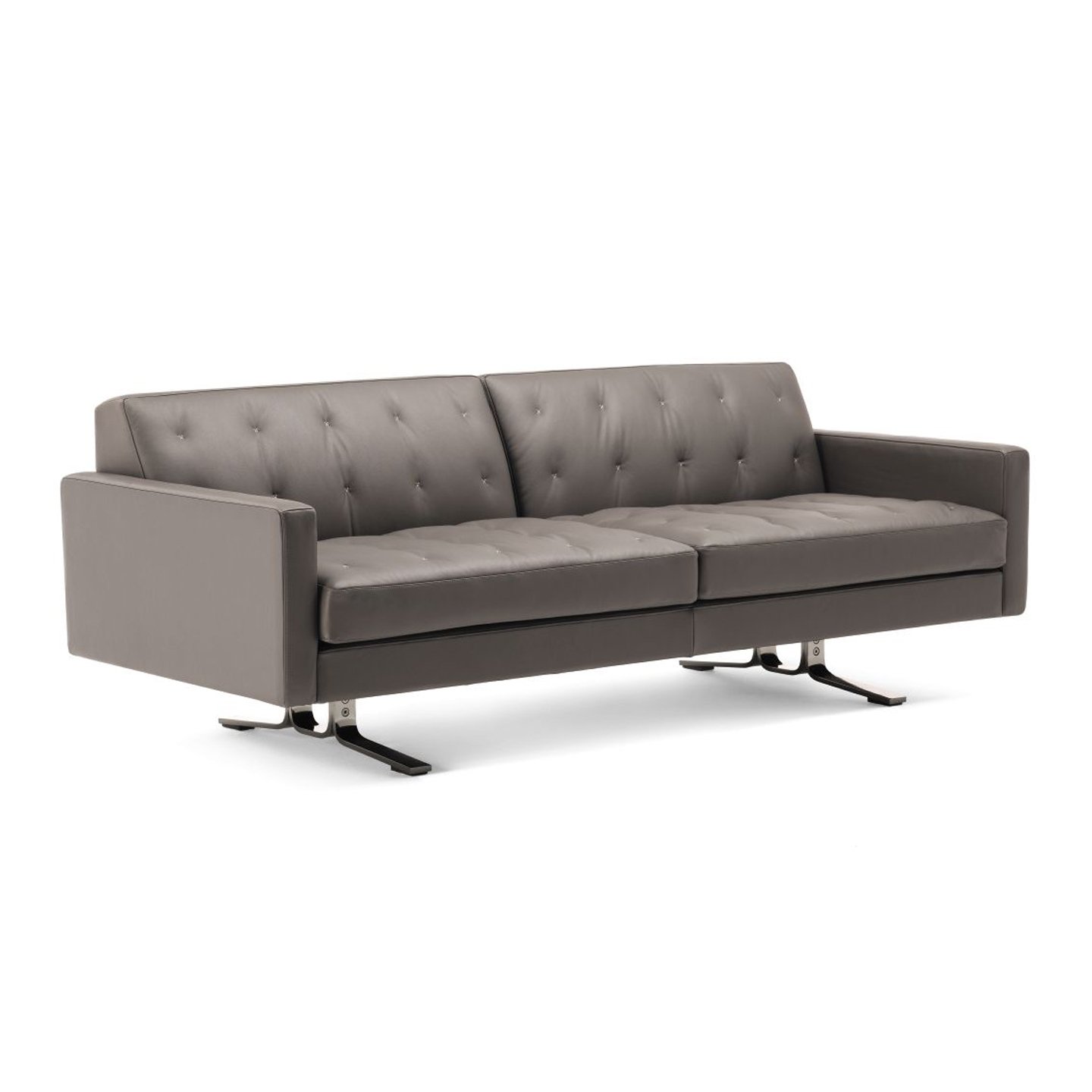 Haworth two seater Kennnedee Jr lounge sofa in brown leather side angle