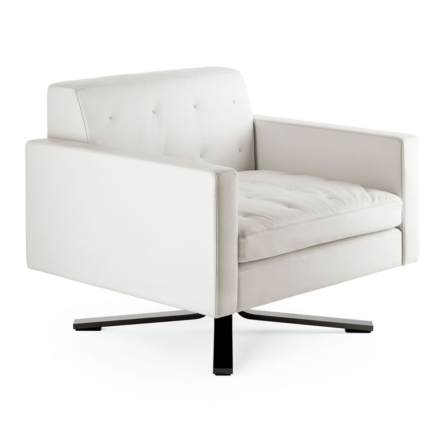 Haworth Kennedee lounge sofa in white leather with black metal legs angular view