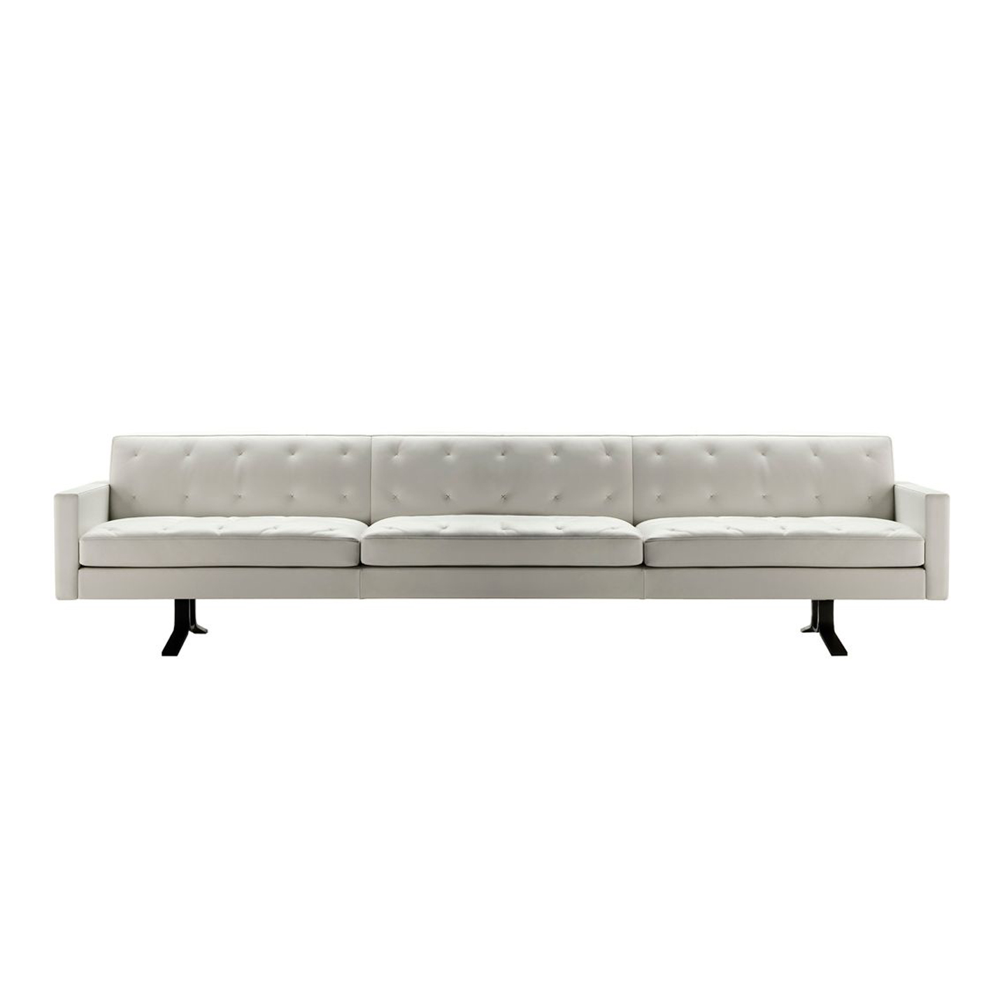 Haworth Kennedee three seater lounge sofa in white leather with metal legs