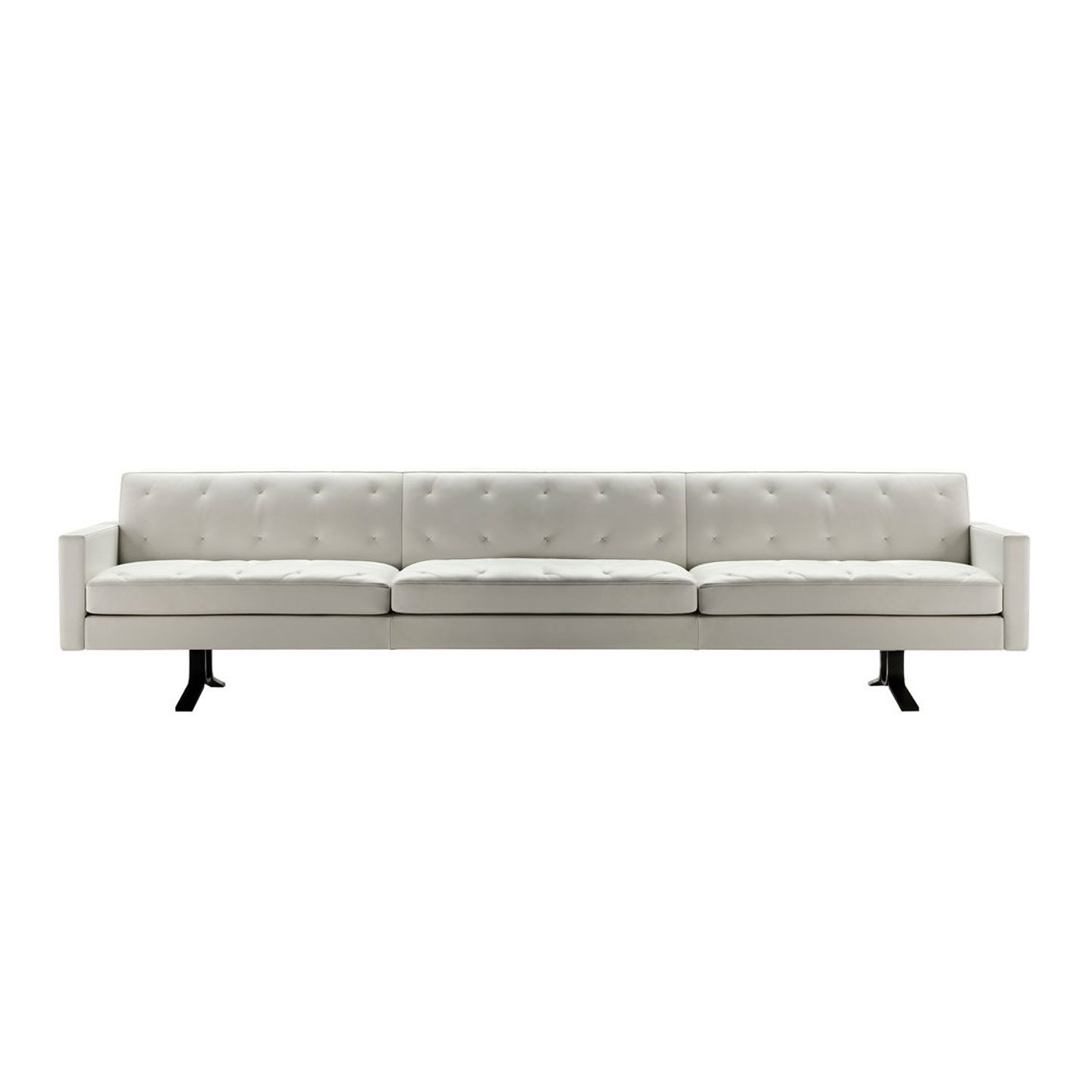 Haworth Kennedee three seater lounge sofa in white leather with metal legs