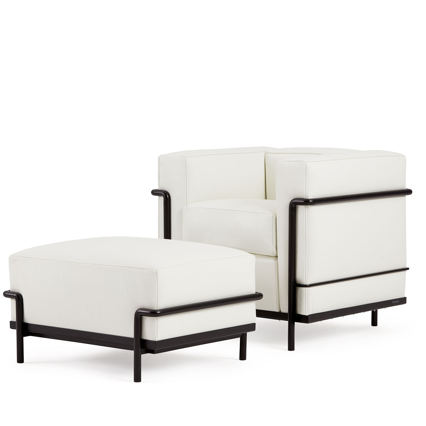 Haworth LC2 lounge chair in white leather with ottoman
