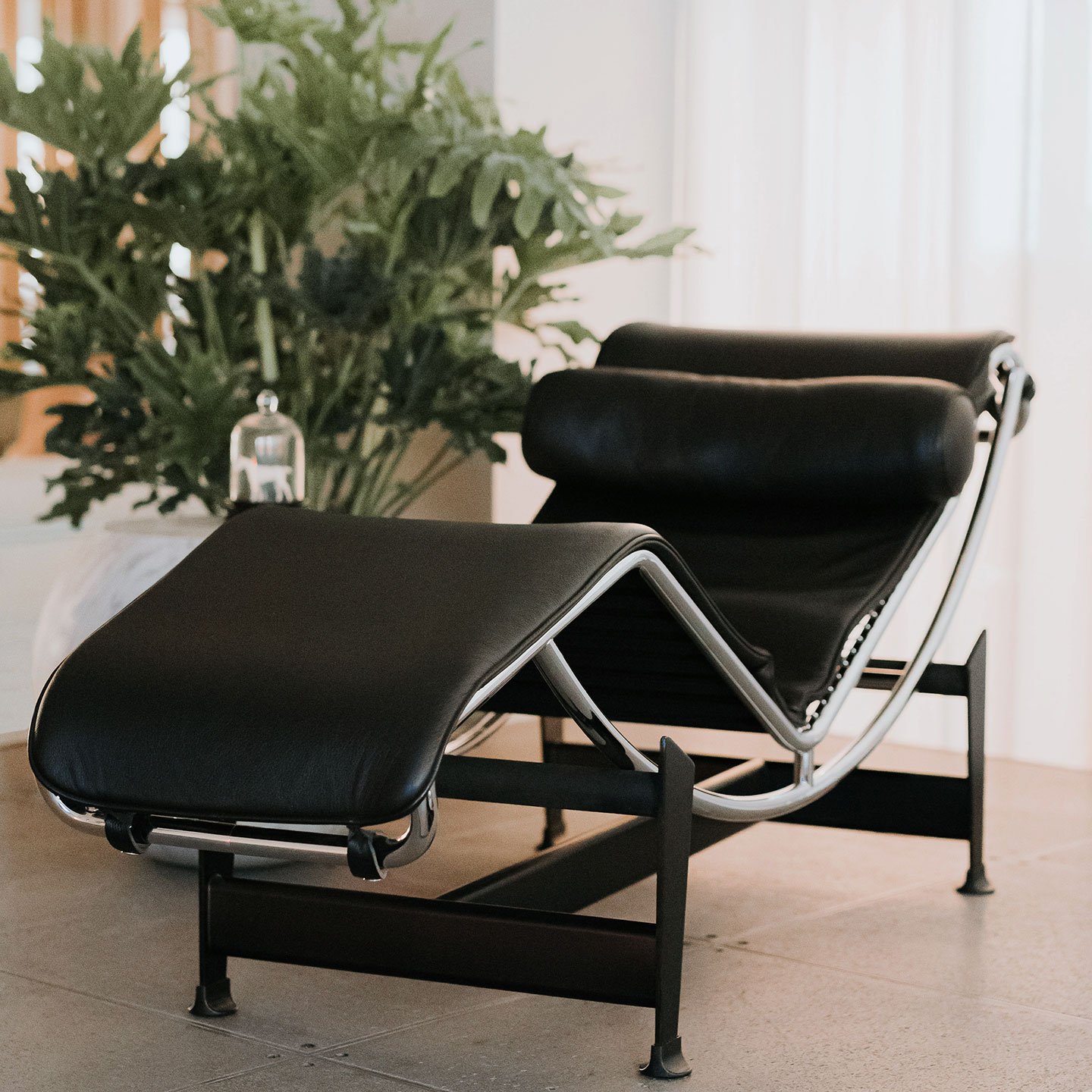 Haworth LC4 lounge chair in black leather in a living room