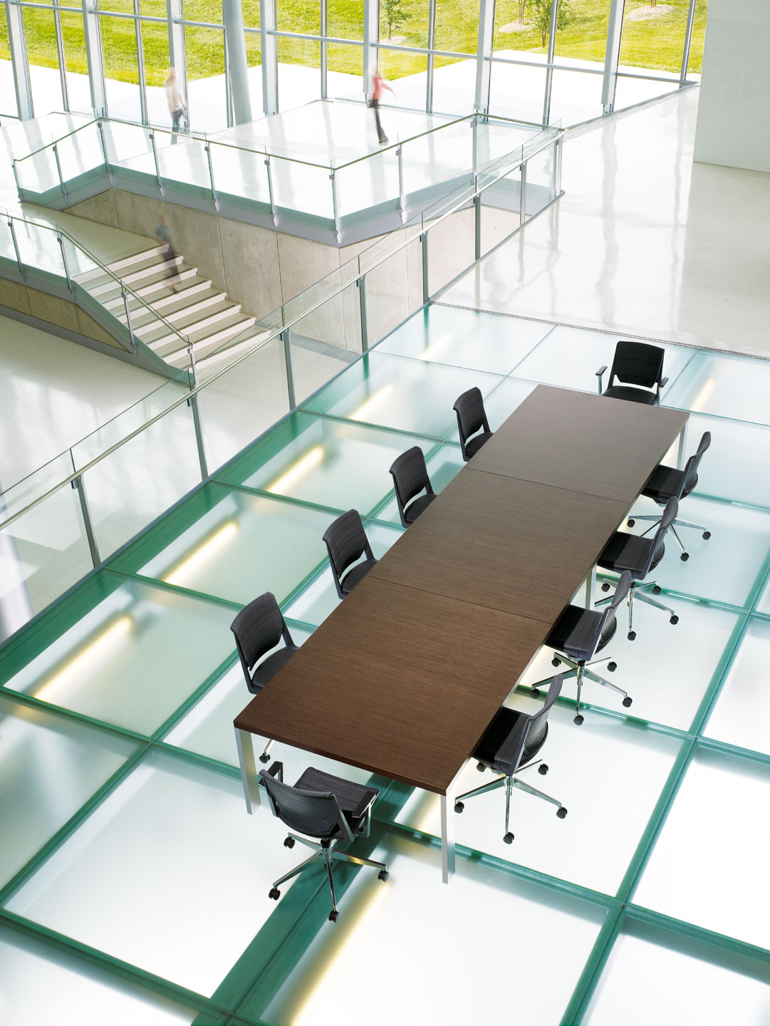 Very conference chairs in black in open loft at conference table