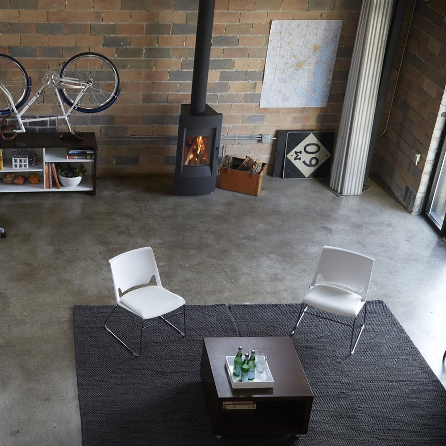 White Very Wire chairs at coffee table from a high viewpoint