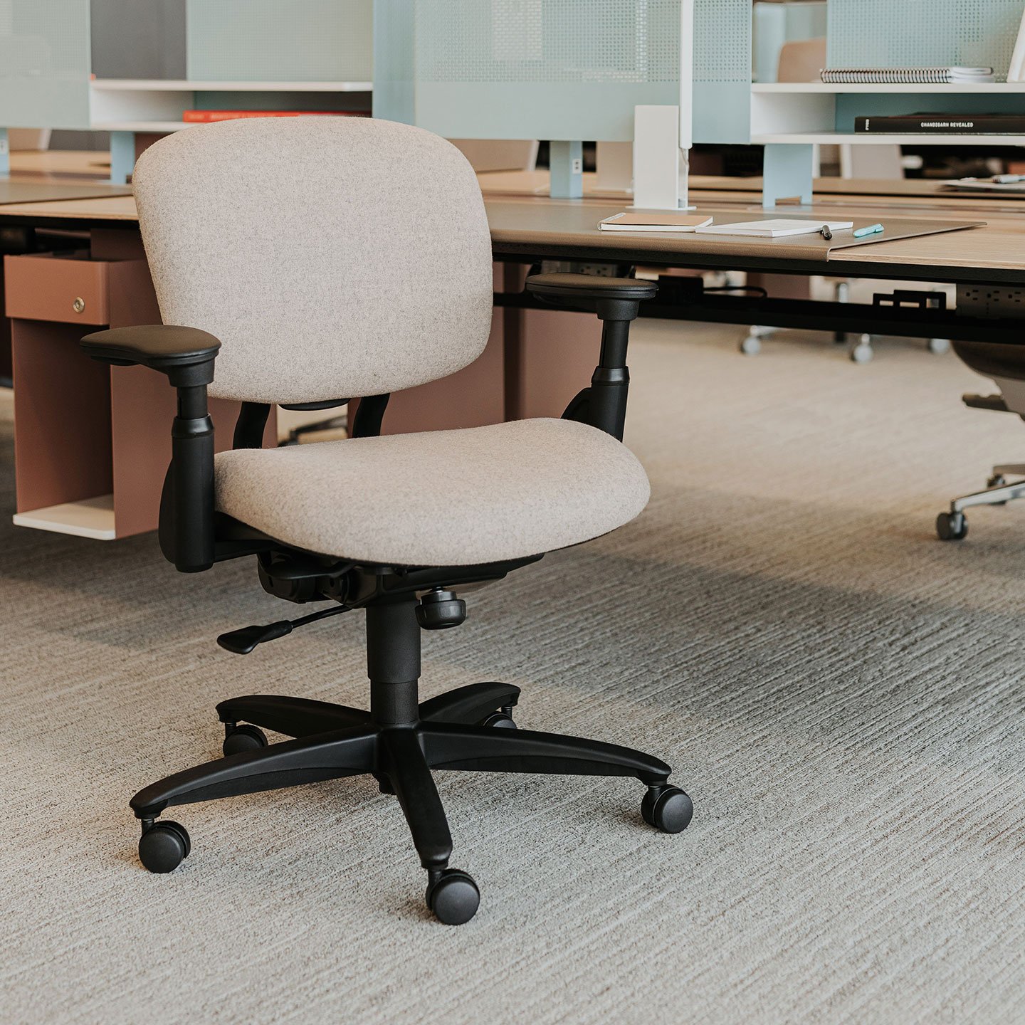 Improve Chair in tan at individual work space with Active Components 