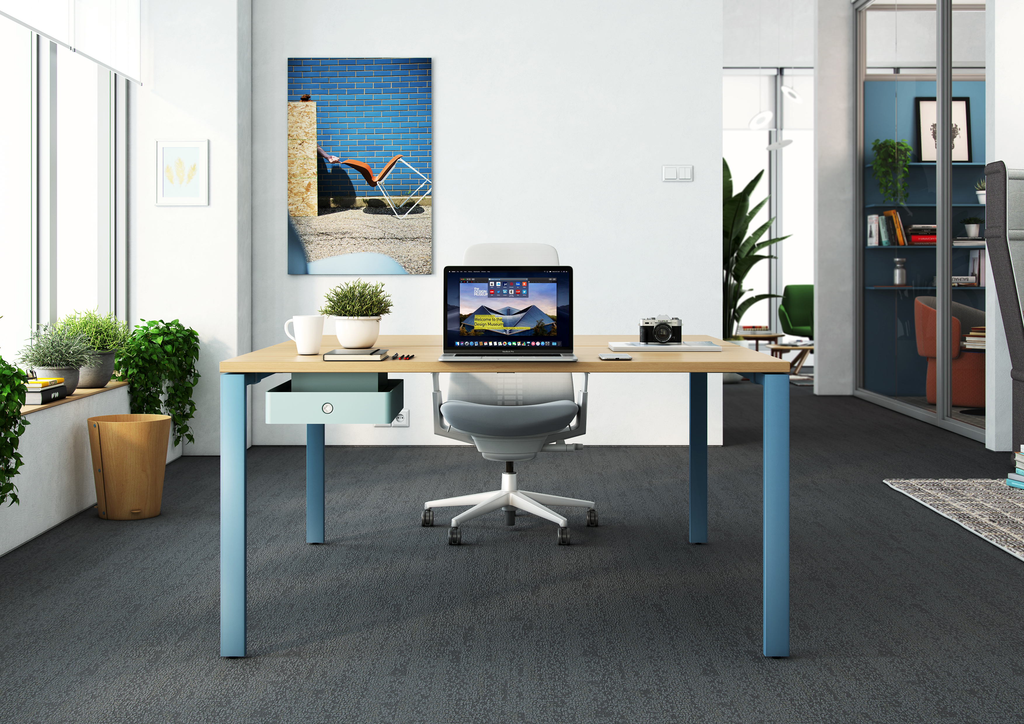 Active Components desk at with under desk drawer in blue