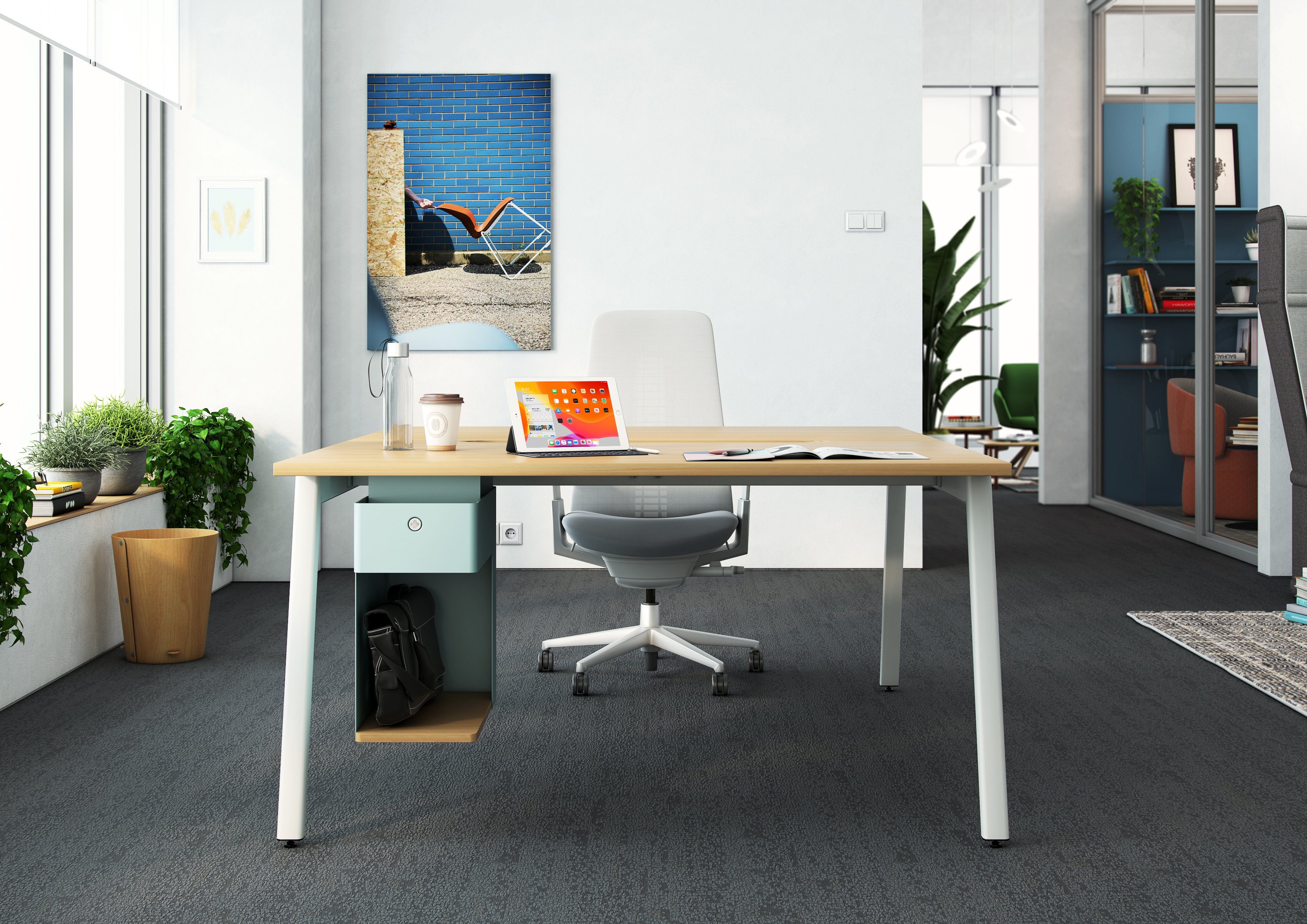 Active Components desk with under desk  in blue