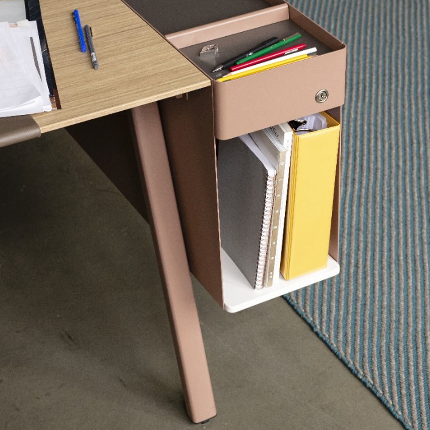 Active Components side shelf in light brown with lock drawer
