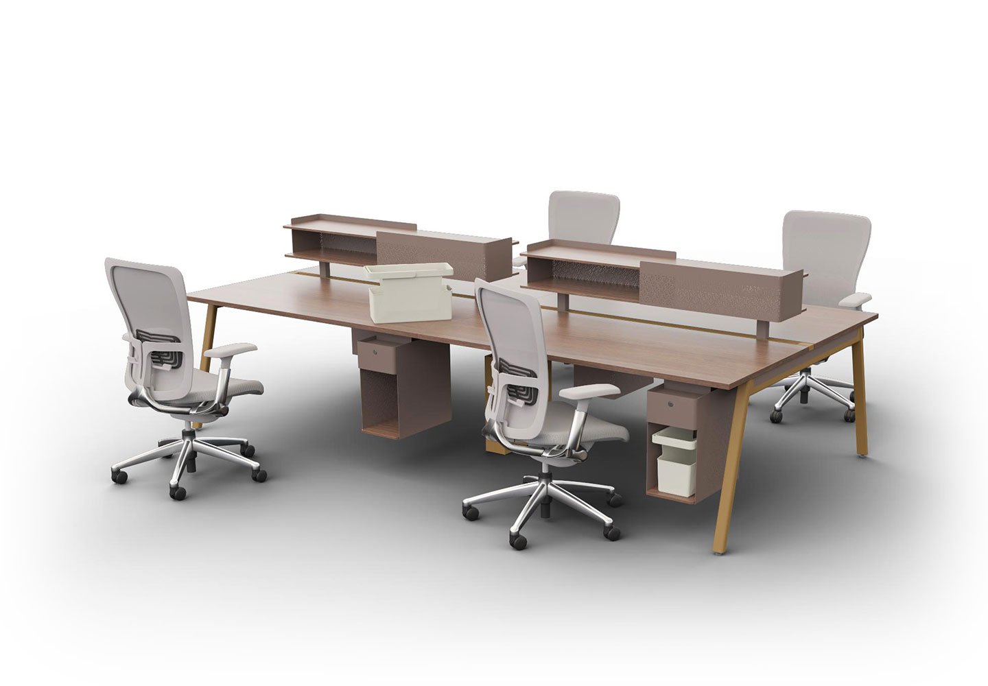 Active Components with four individual workspace with Zody chairs in gray.