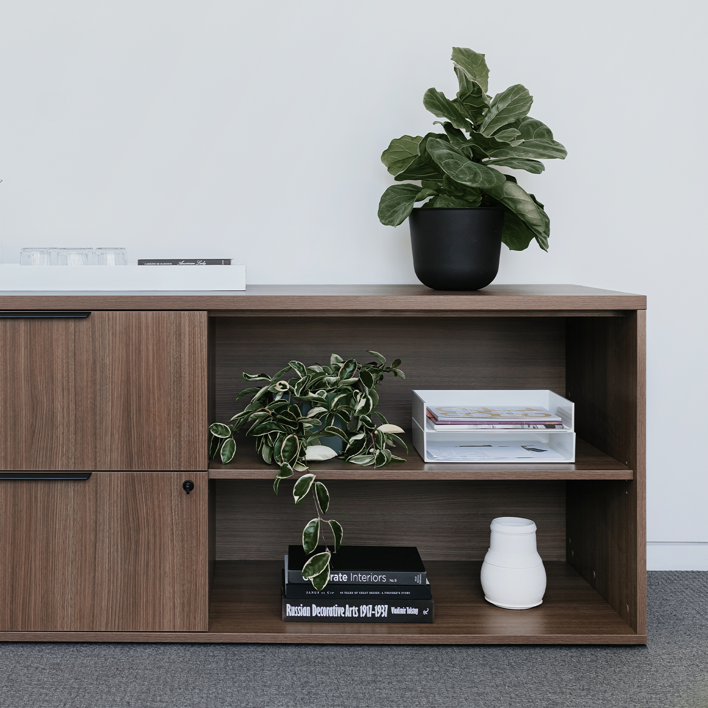 Be_Hold Be 2-high credenza in walnut woodgrain laminate