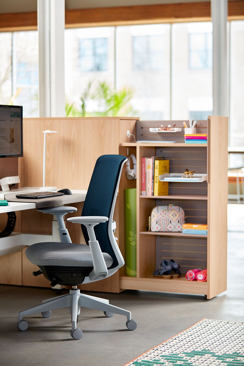 Beside wooden sliding storage pantry with shelving.