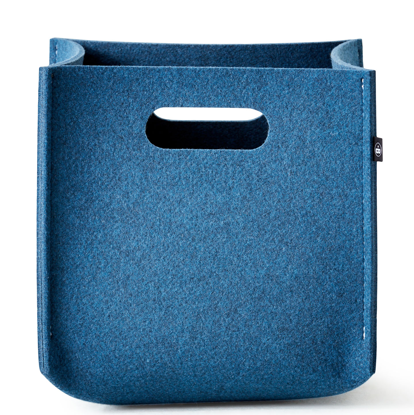 Felt blue Buzzibox with handle slot - front view