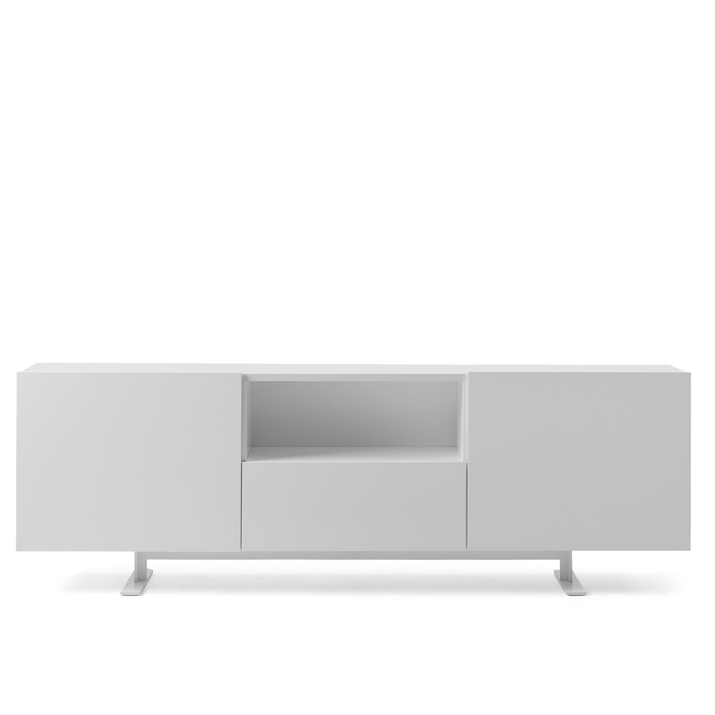 Luxor Credenza in white with open shelf. 