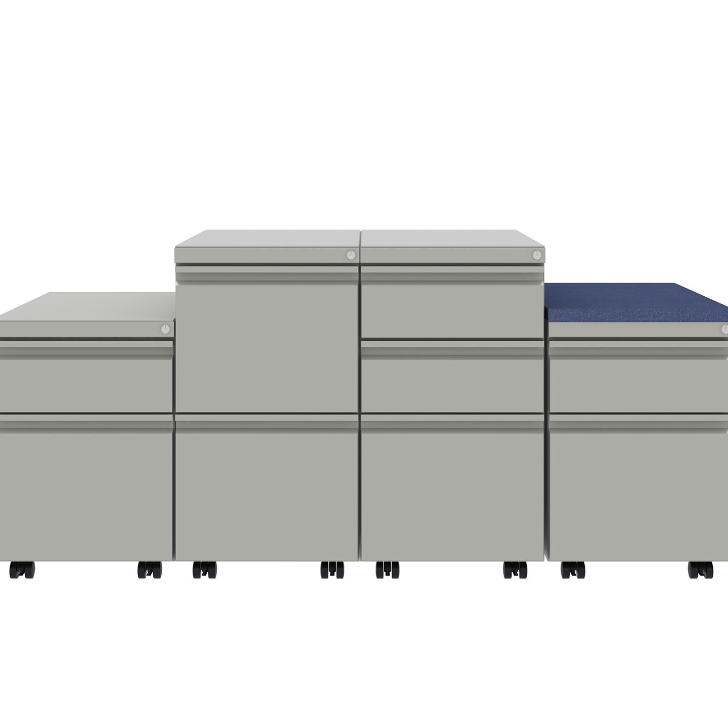 V Series pedestals in gray with locking and file drawers.  