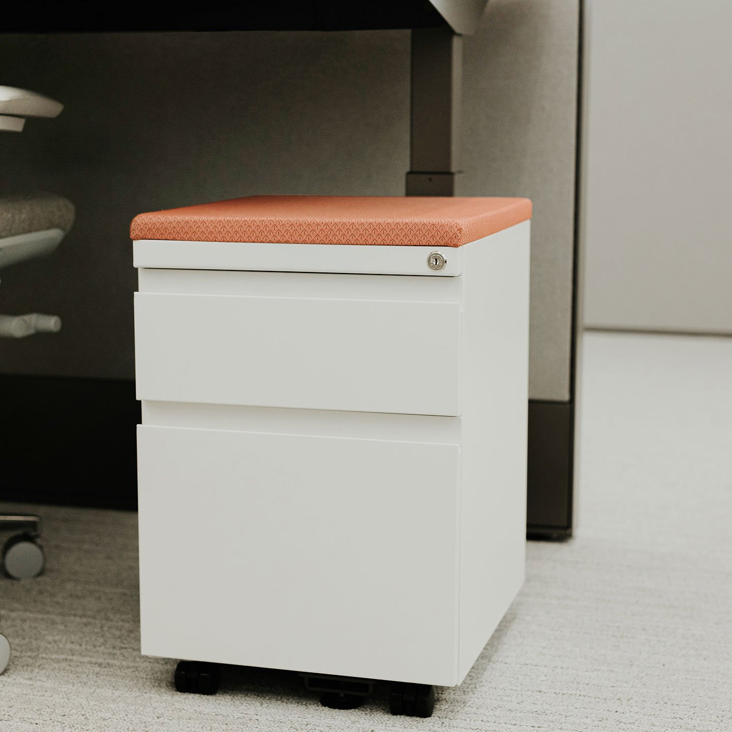 X Series pedestal with lock drawers and cushion