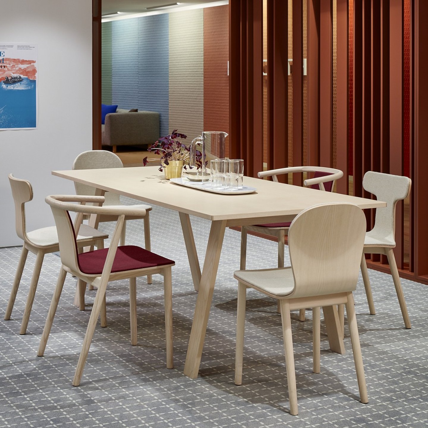 Haworth Bac Table rectangle in light wood in a dining room