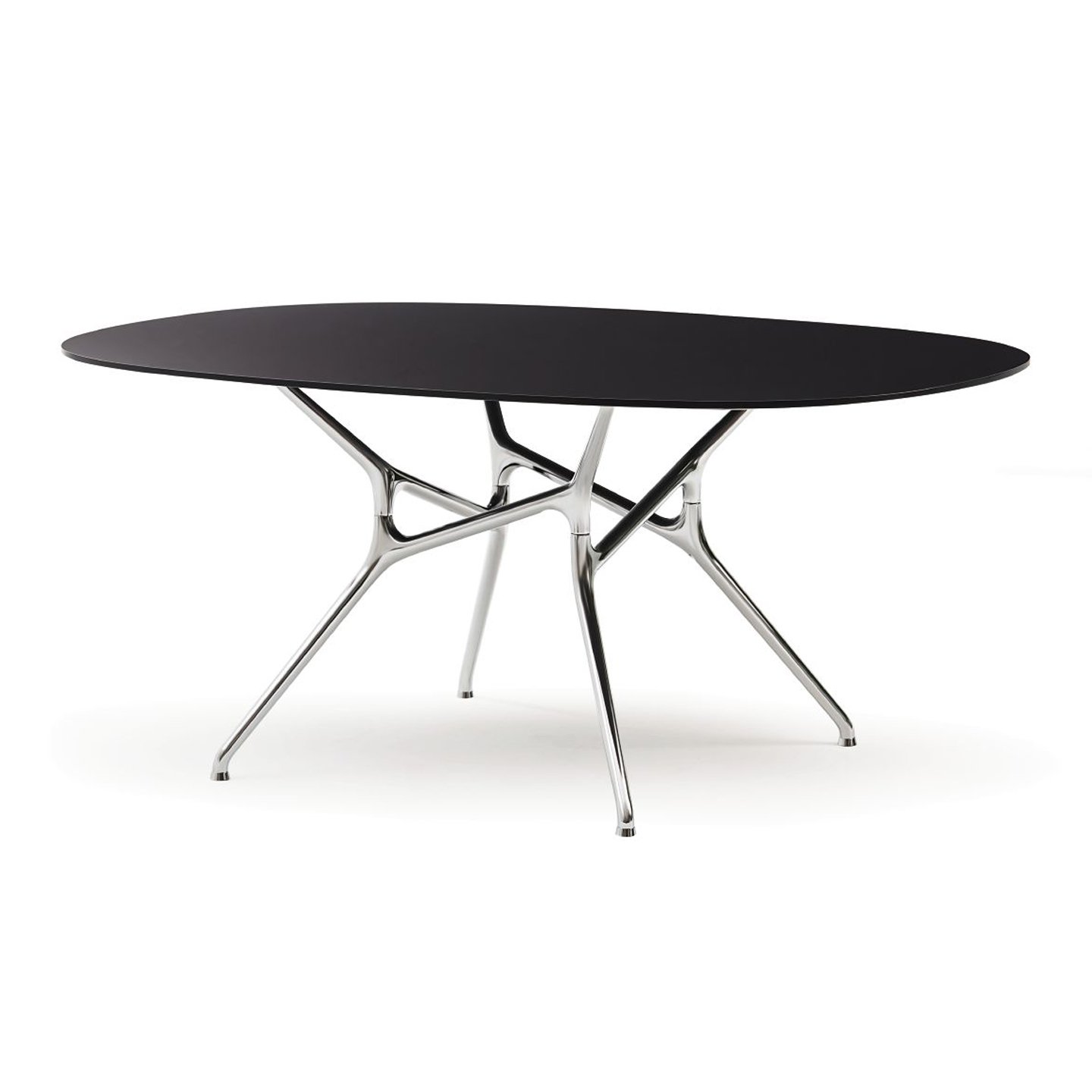 Haworth Branch table with matte black top and 4 aluminum legs