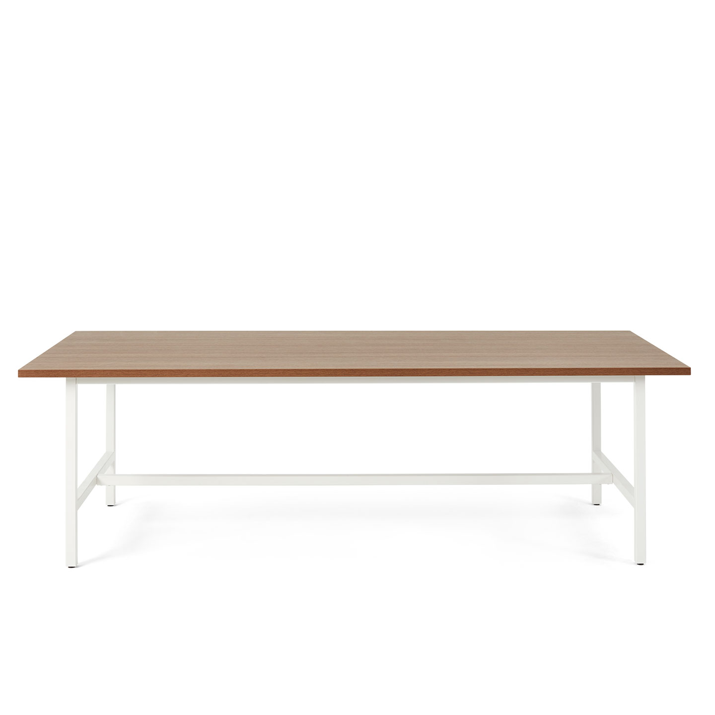 Haworth Cultivate table with 4 white legs and a rectangular veneer top