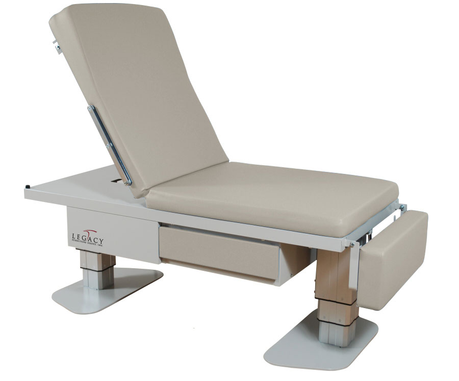 Haworth Power exam table with 2 height adjustable legs and a vinyl upholstery
