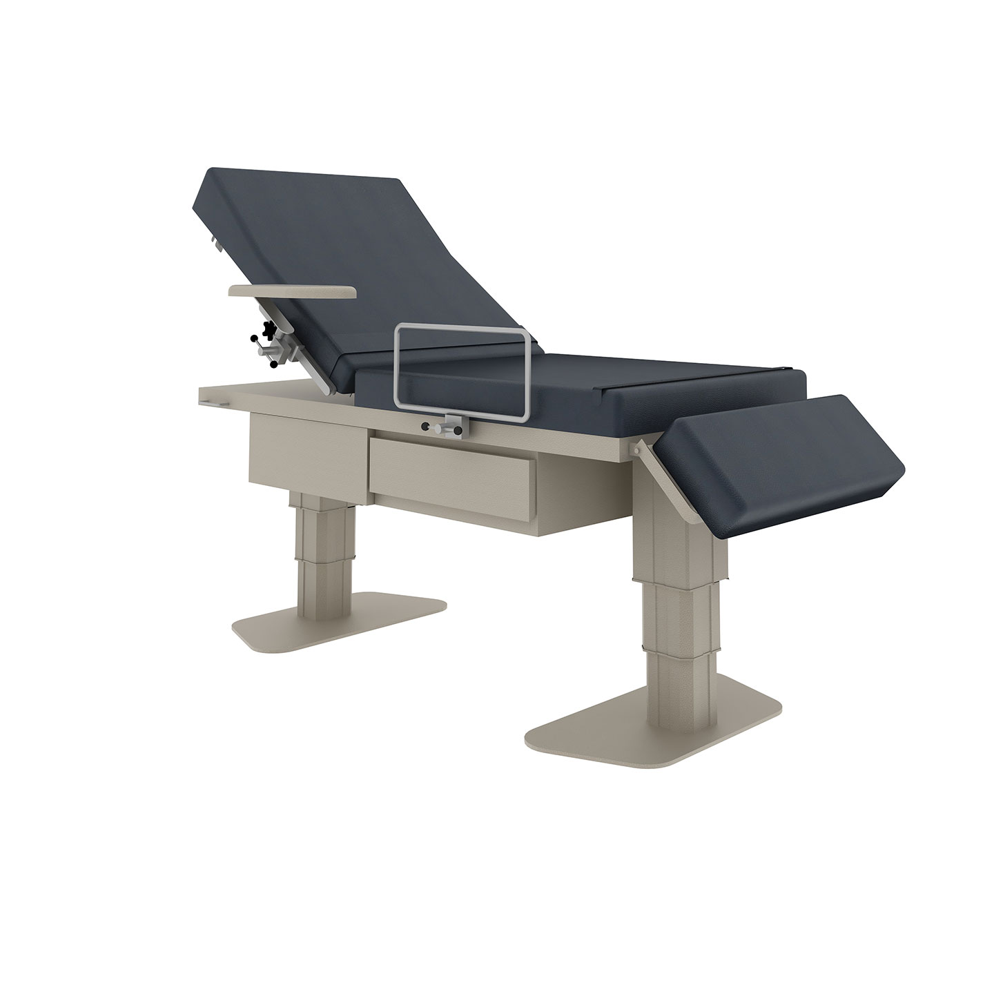 Haworth Power exam table with 2 height adjustable legs and a vinyl upholstery
