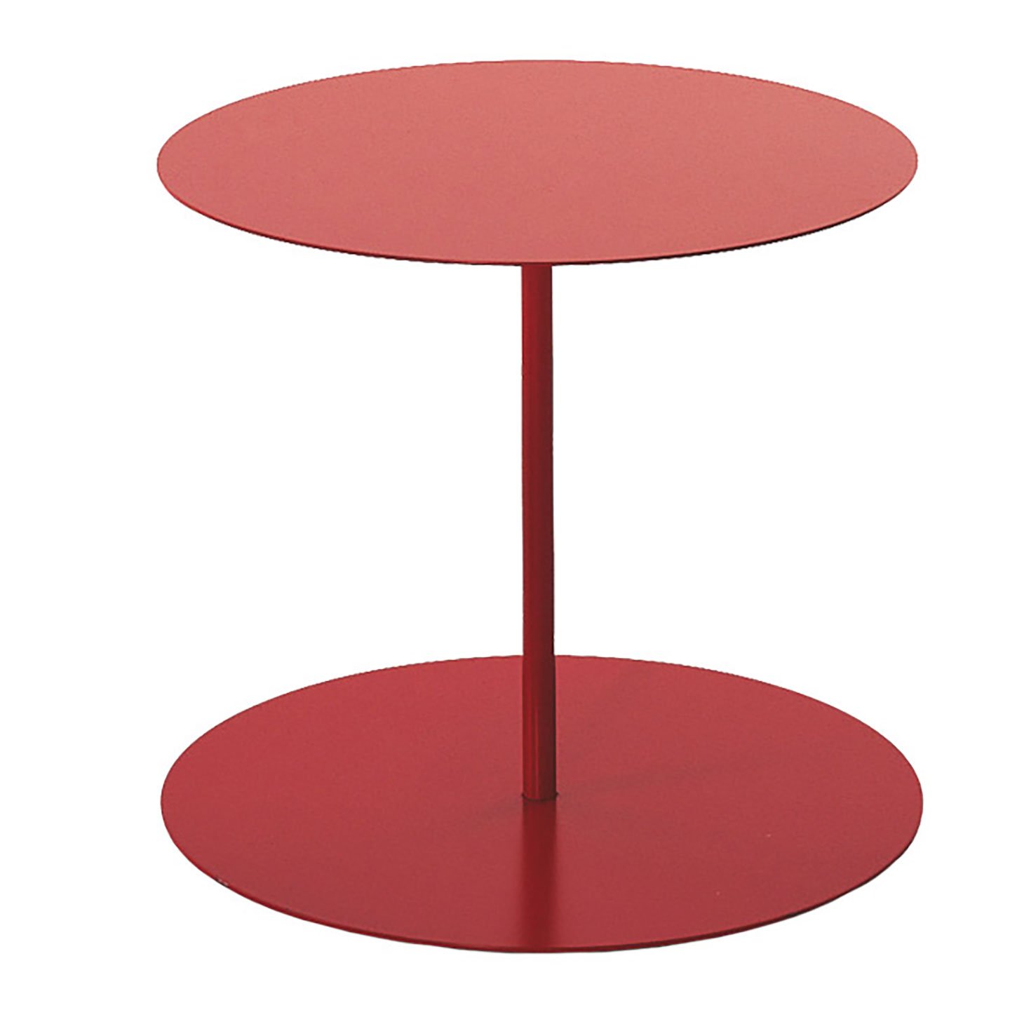 Haworth gong table with circular base and top in red
