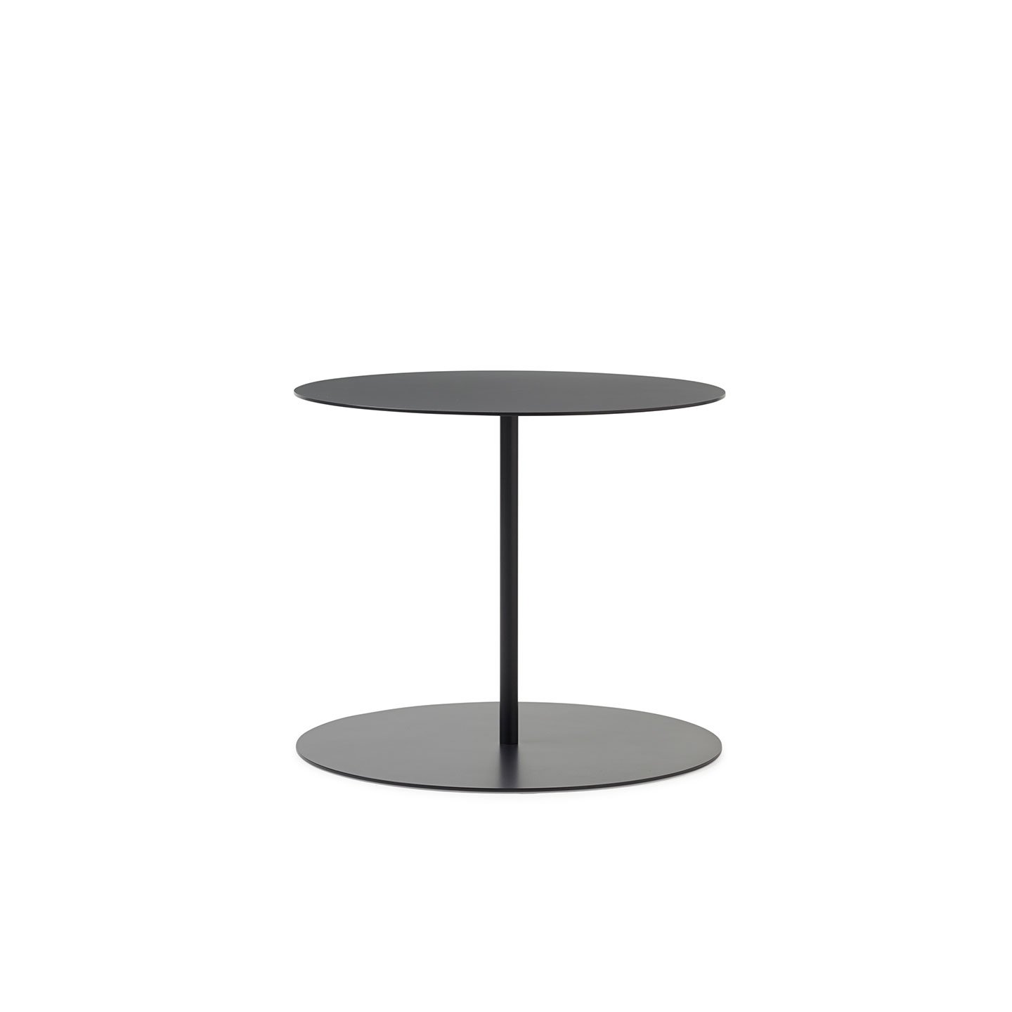 Haworth gong table with circular base and top in black