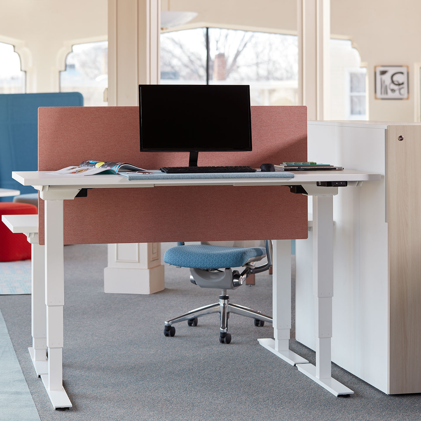 Haworth Hop Height Adjustable Table in a open office space