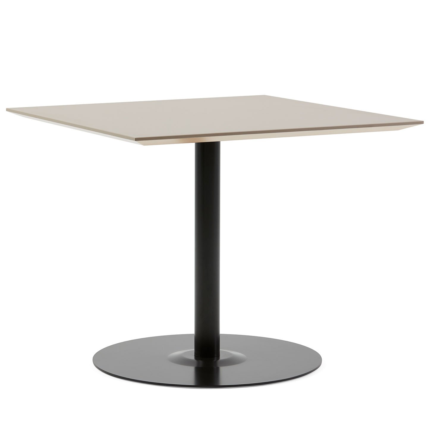 Haworth Jive Whitesweep table with rectangular top and circular black base