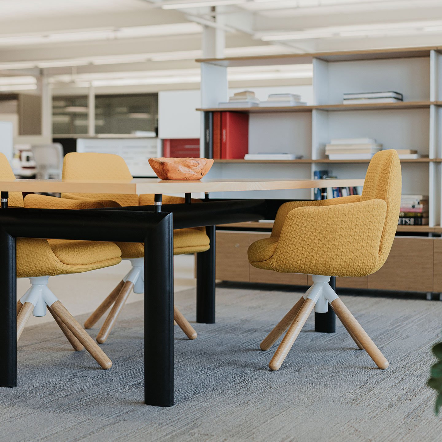 Haworth LC6 Table with Natural Oak top in a open office setting