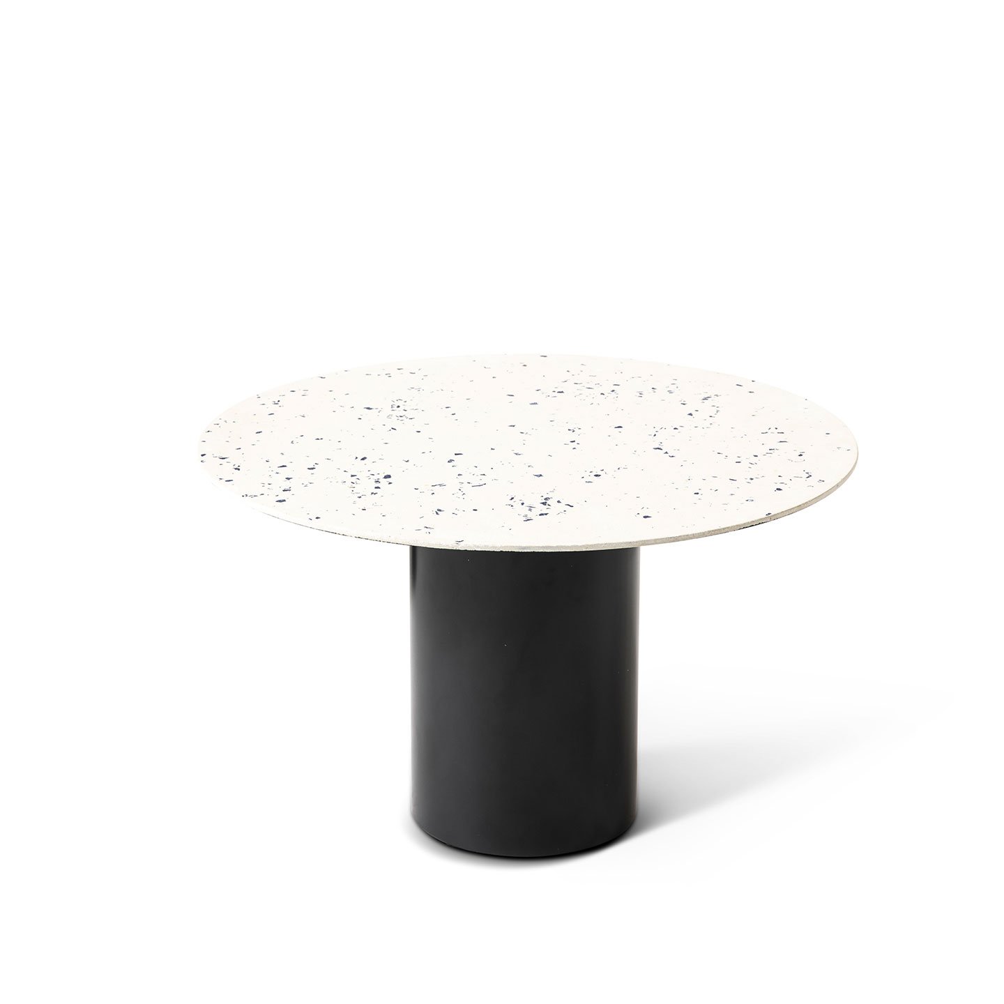 Haworth Mush Table with White W/Blue Marble circular top and black base