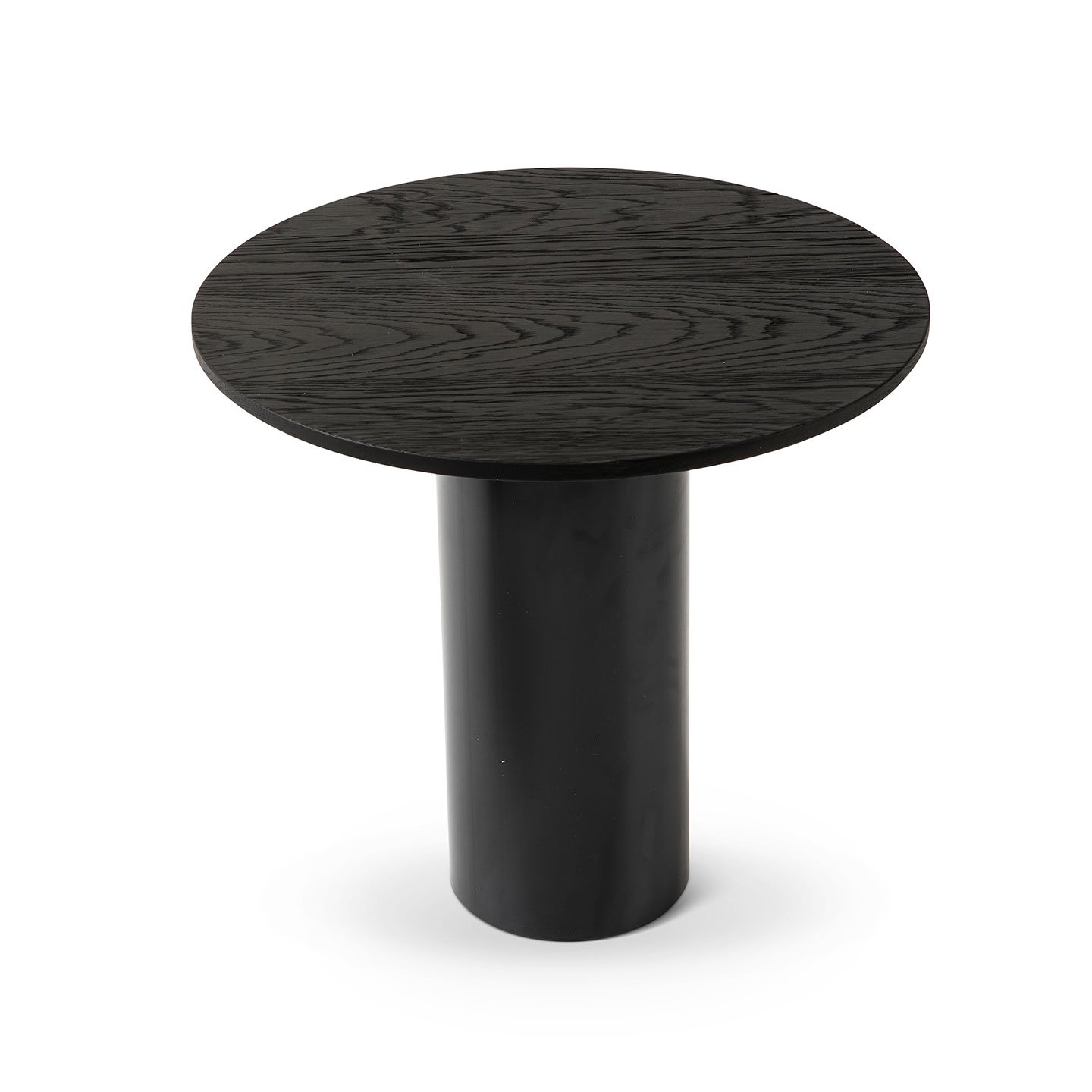 Haworth Mush Table mit  massive Eiche in den Farben Cognac und Carbon, und schwarzem Rundfuß