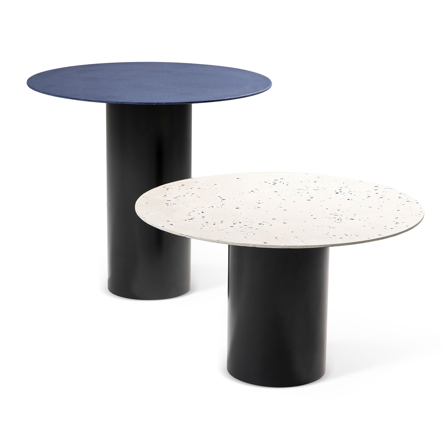 Haworth Mush Table with Blue Marble w/aluminum and White W/blue marble circular top and black base