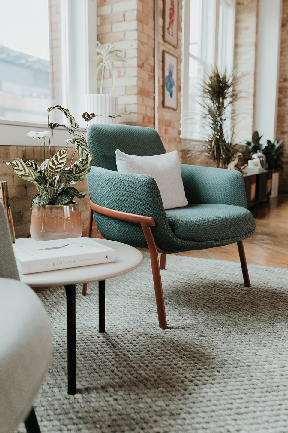 Haworth Openest Sprig Side Table in a home conversation area as a side book table