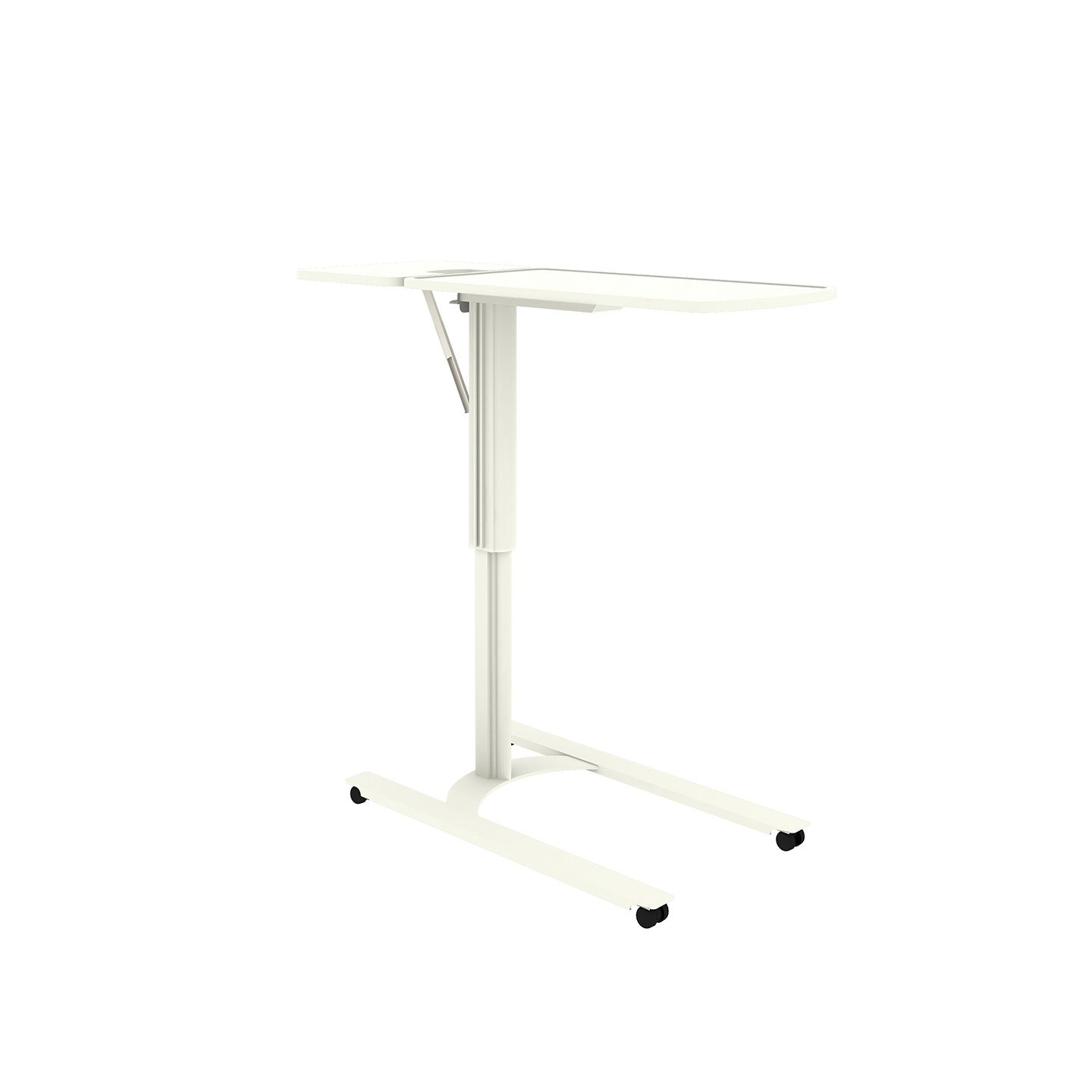 Haworth Overbed Table with white top and heavy steel base with wheels