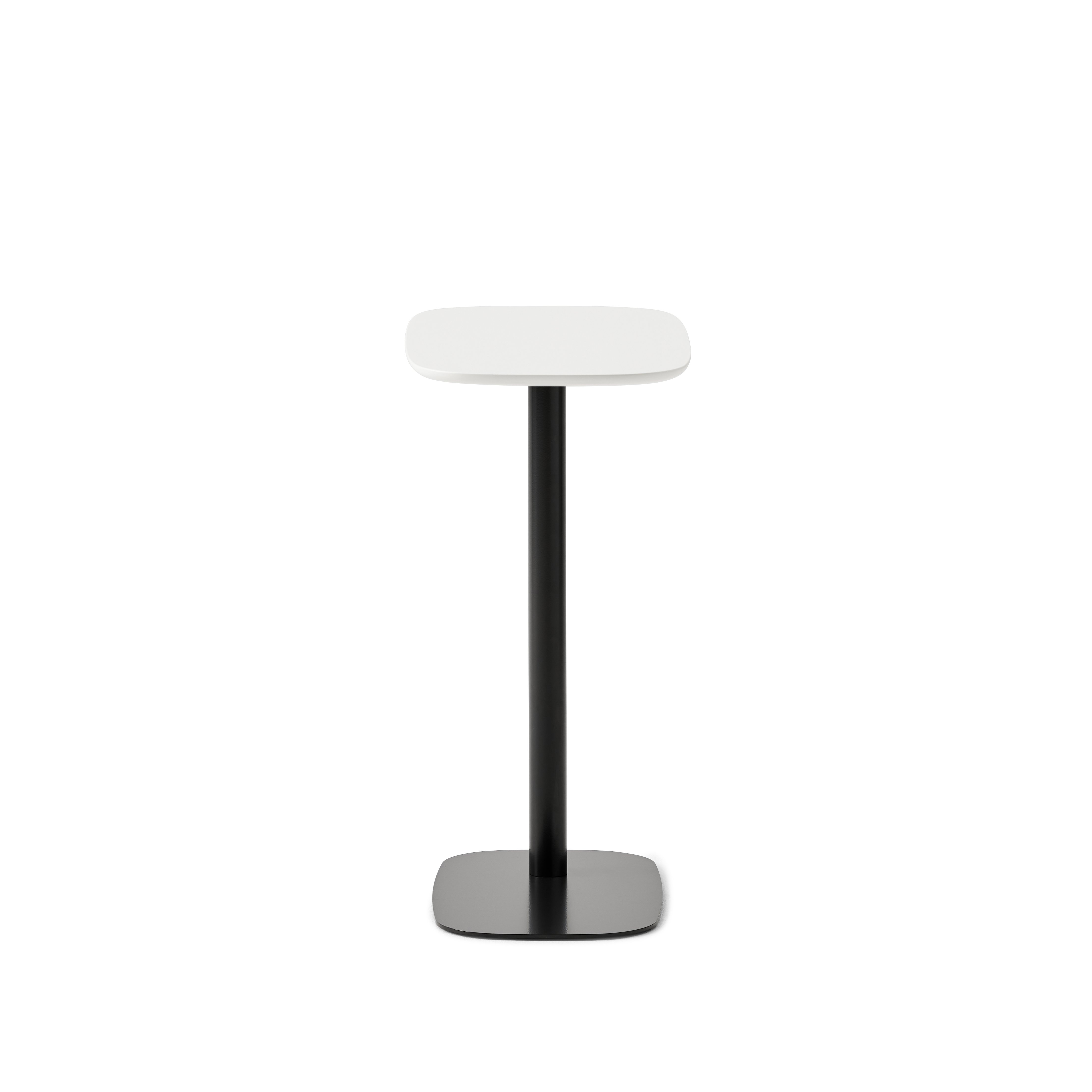 Detail front shot of Pip Table with White top and Black base