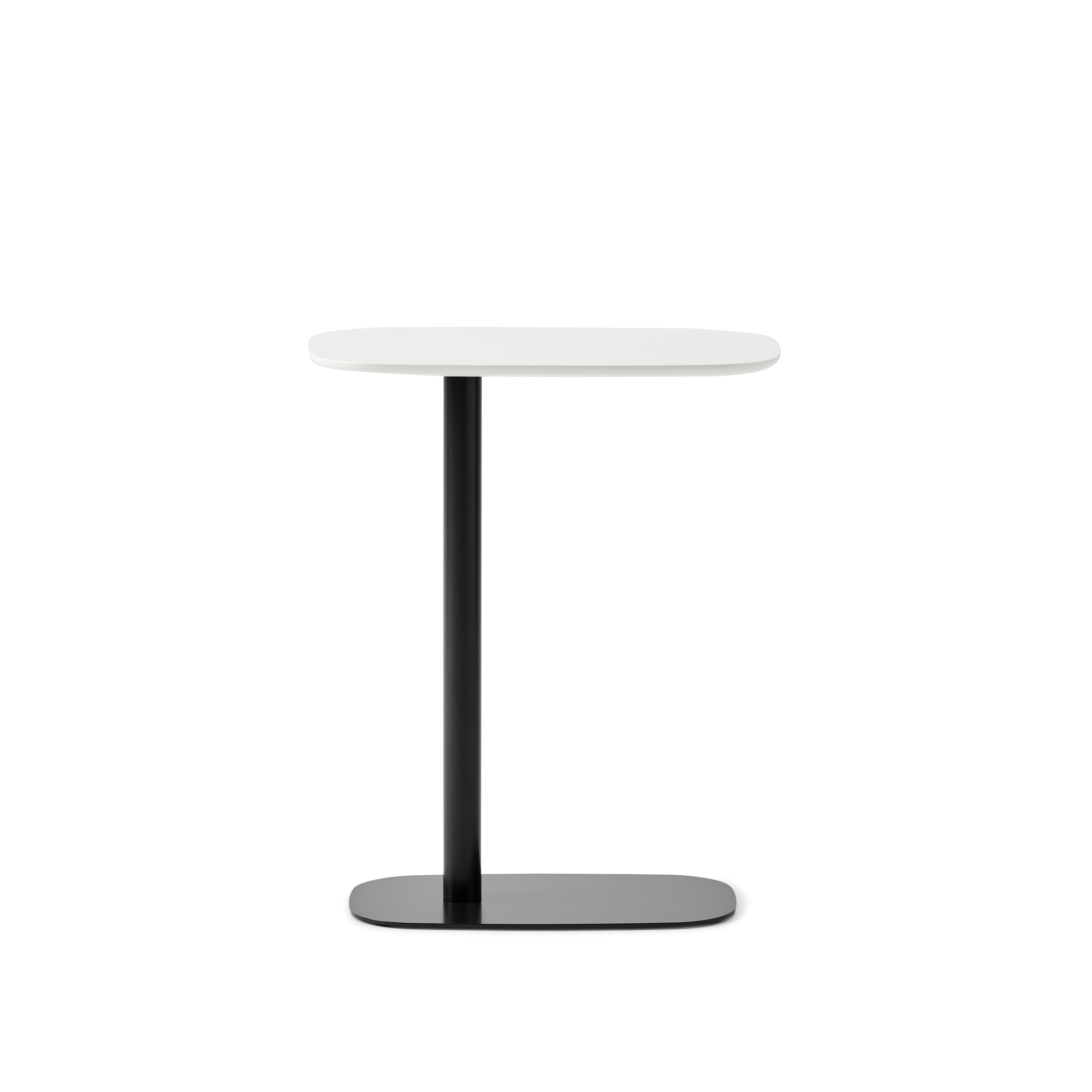 Detail side shot of Pip table with White top and Black base 