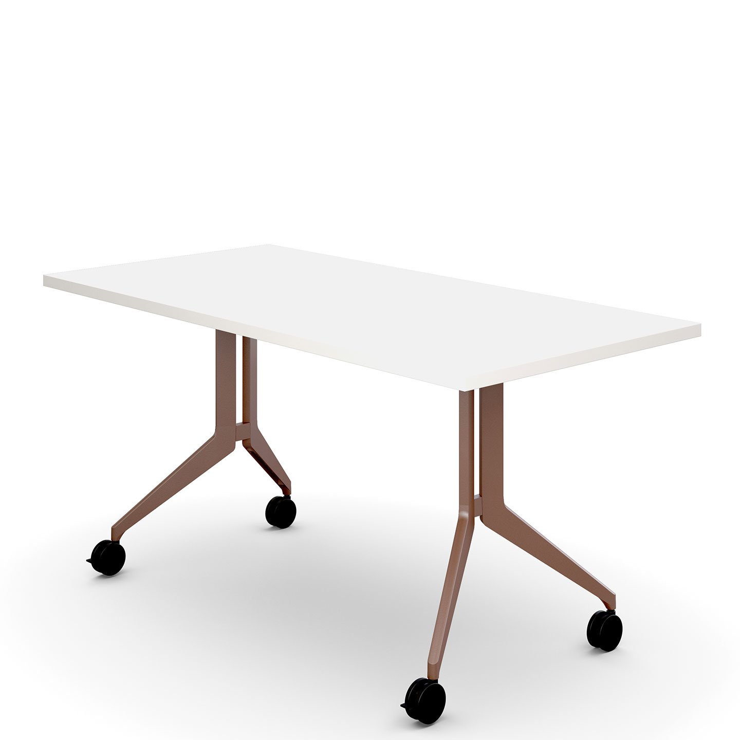 Haworth Planes Collaborative Table with white rectangle top and 4 legs with wheels