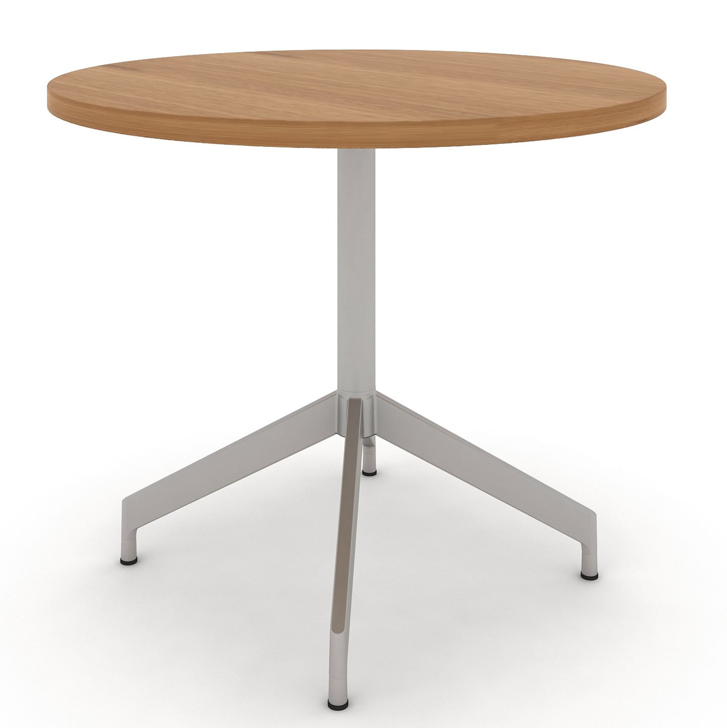 Haworth Planes Collaborative Table with circular maple top and steel leg