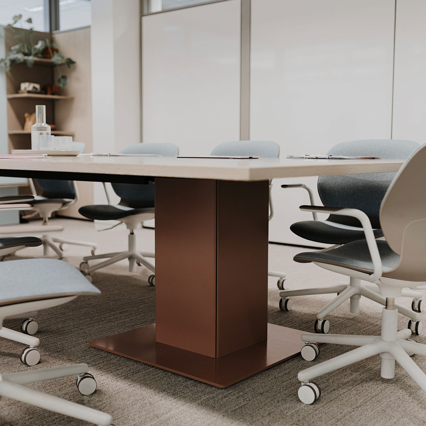 Haworth Planes Conference Table in a office meeting room that is closed off