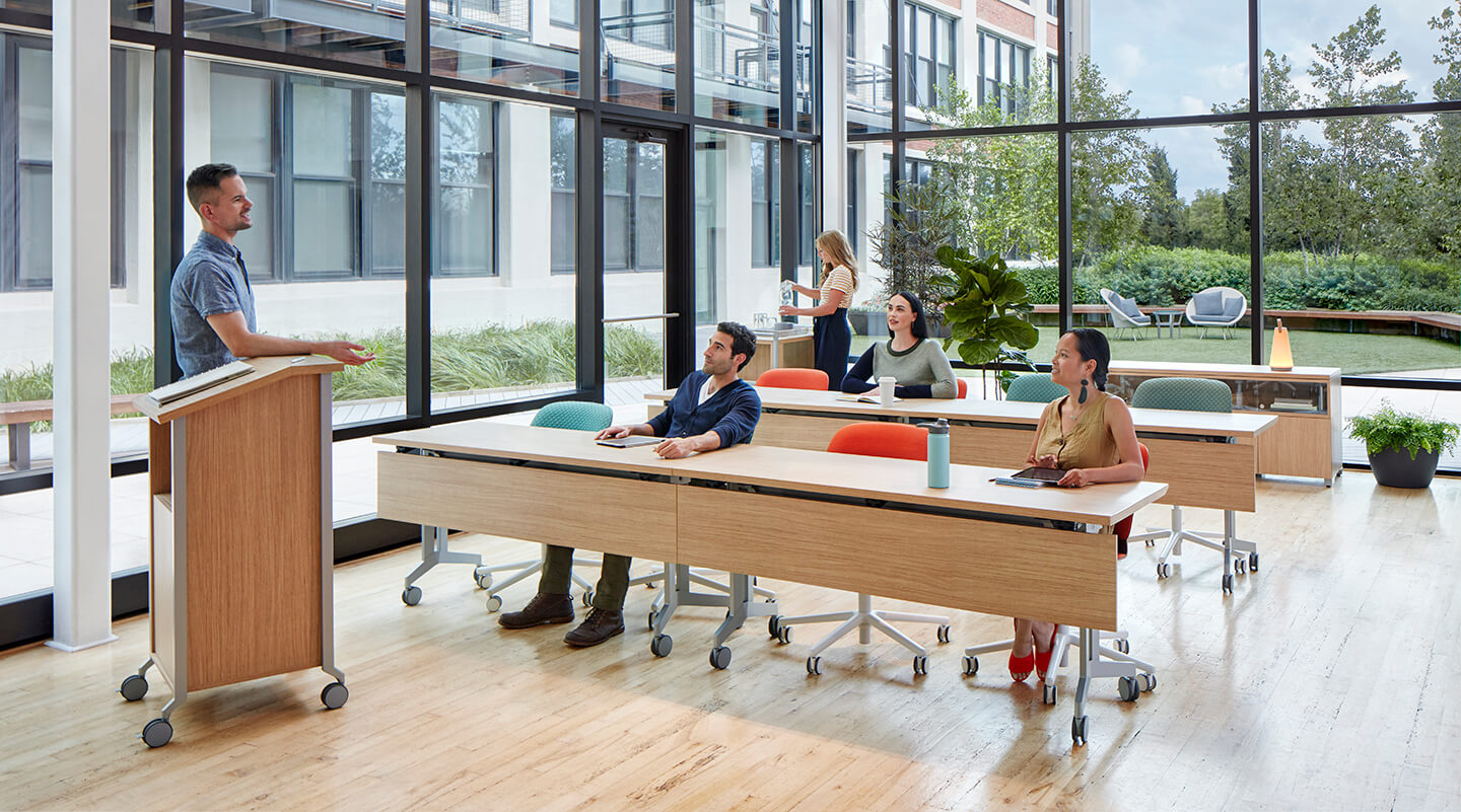 Haworth Planes Training Table in an open setting in an office for a meeting