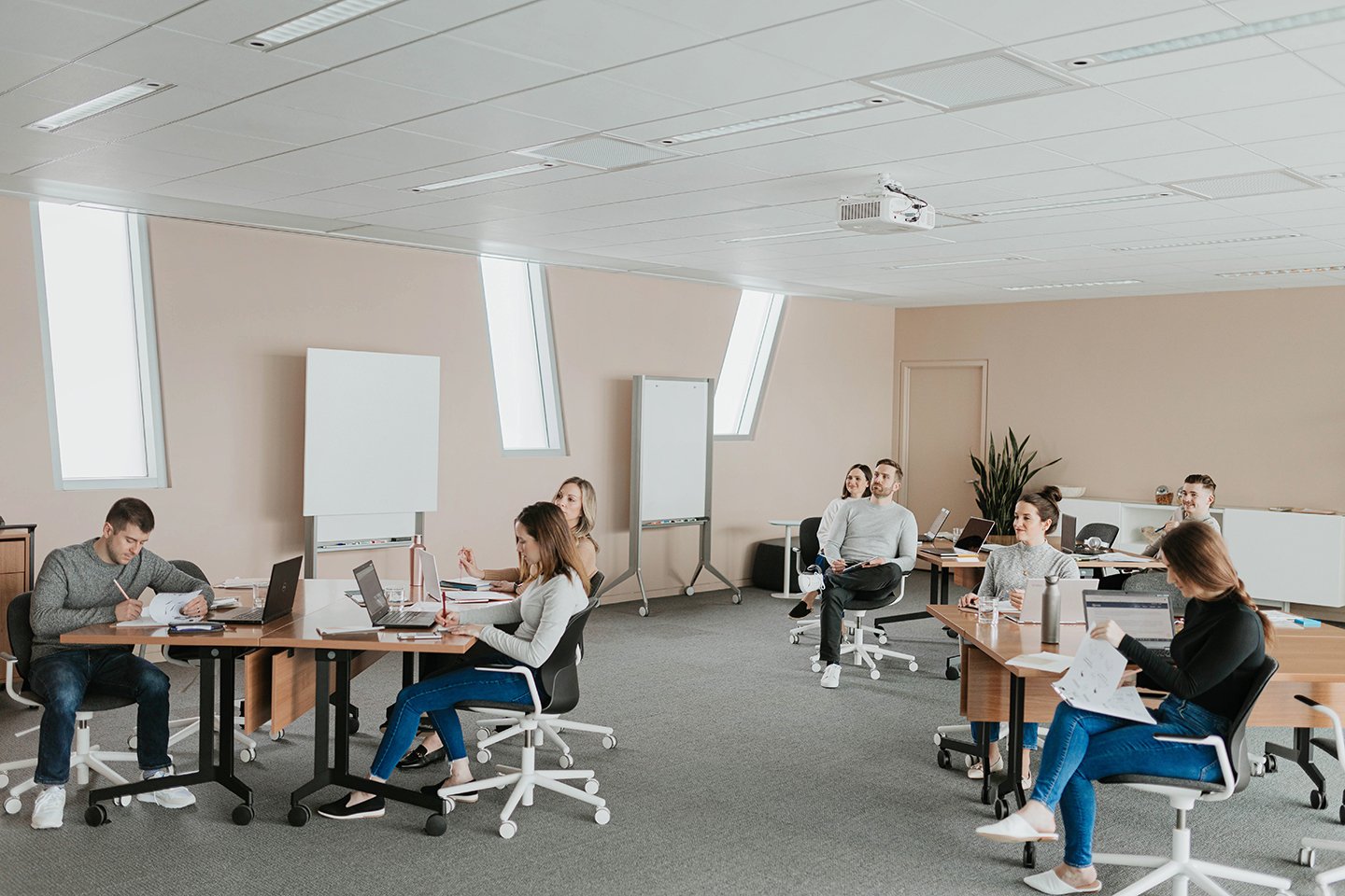 Haworth Planes Training Table in a large closed conference room for training and meetings