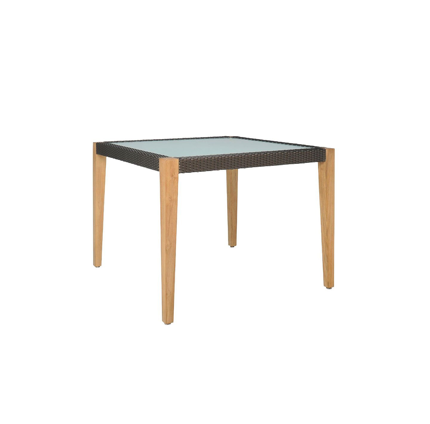 Haworth Quinta table with 4 wood legs and janusfiber trip with glass center