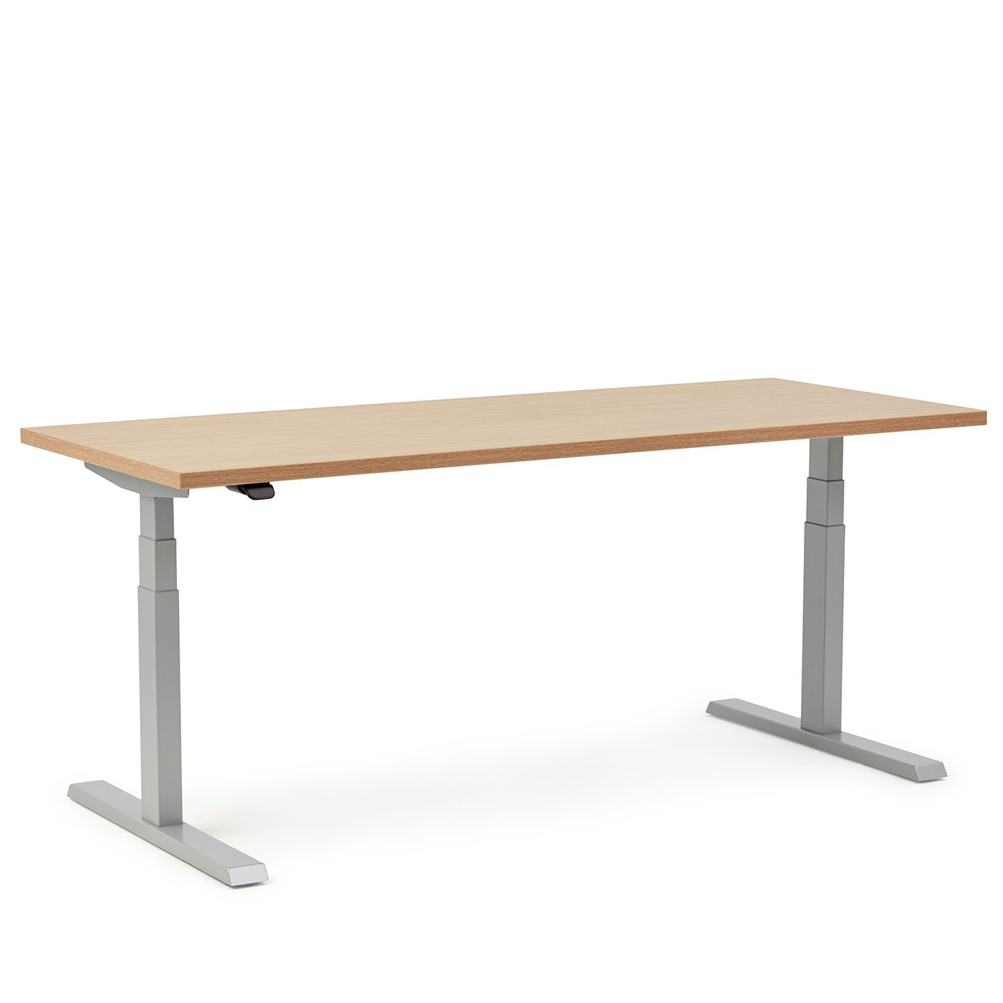 Haworth Upside Height Adjustable Table with maple rectangular top and steel legs
