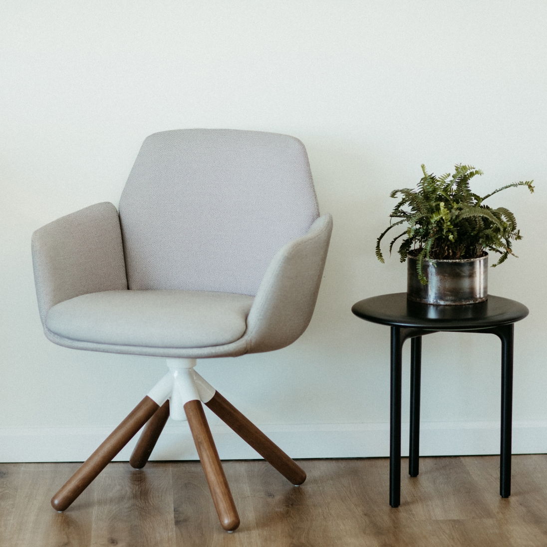 Sprig Side Table - Tall / Black (PW-F) / Smooth Plaster (TR-PLS)