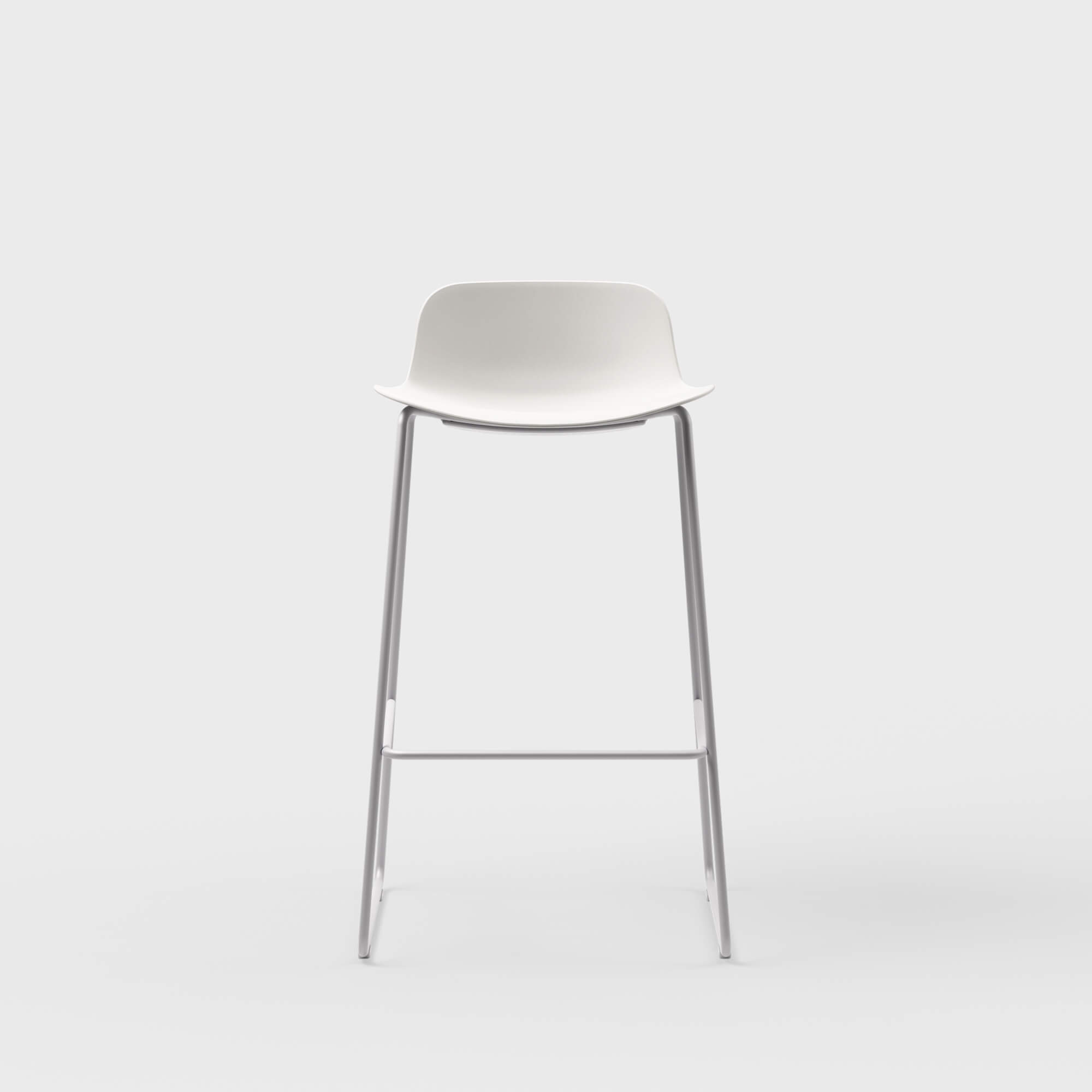 Maari Stool with Sled Base - Low Back / Smooth Plaster (TR-PLS) / Metallic Silver (TR-LE)